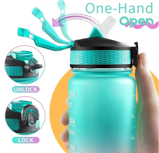 1L Motivational Sports Water Bottle with Straw & Time Markings – BPA Free | WAVE ENERGY