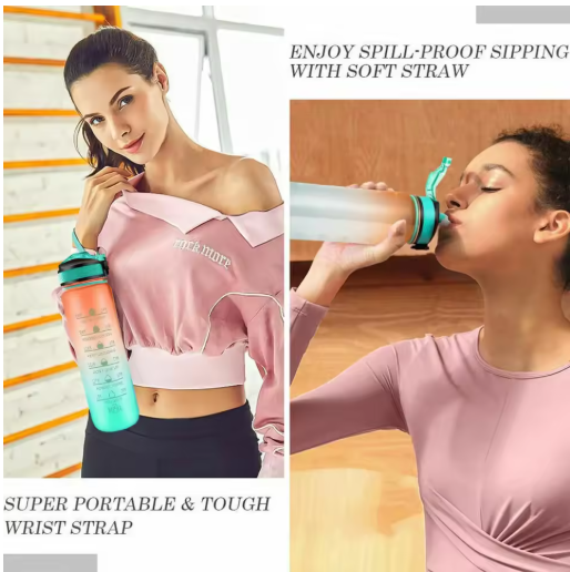 1L Motivational Sports Water Bottle with Straw & Time Markings – BPA Free | WAVE ENERGY