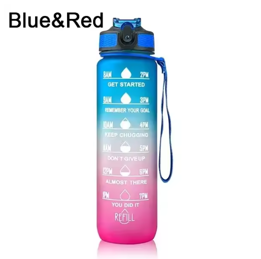 1L Motivational Sports Water Bottle with Straw & Time Markings – BPA Free | WAVE ENERGY