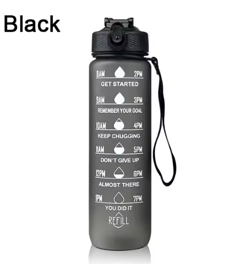 1L Motivational Sports Water Bottle with Straw & Time Markings – BPA Free | WAVE ENERGY