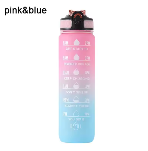 1L Motivational Sports Water Bottle with Straw & Time Markings – BPA Free | WAVE ENERGY
